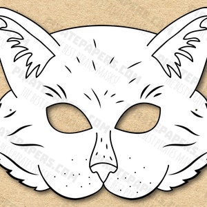 Cat Mask Printable Coloring, Paper DIY For Kids And Adults. PDF Template. Instant Download. For Birthdays, Halloween, Party, Costumes.