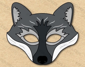 Gray Fox Mask Printable, Paper DIY For Kids And Adults. PDF Template. Instant Download. For Birthdays, Halloween, Party, Costumes.