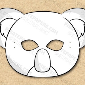 Koala Mask Printable Coloring, Paper DIY For Kids And Adults. PDF Template. Instant Download. For Birthdays, Halloween, Party, Costumes.