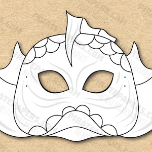 Fish Mask Printable Coloring, Paper DIY For Kids And Adults. PDF Template. Instant Download. For Birthdays, Halloween, Party, Costumes.
