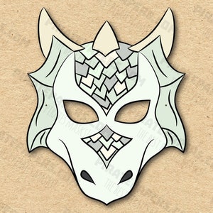 White Dragon Mask Printable, Paper DIY For Kids And Adults. PDF Template. Instant Download. For Birthdays, Halloween, Party, Costumes.