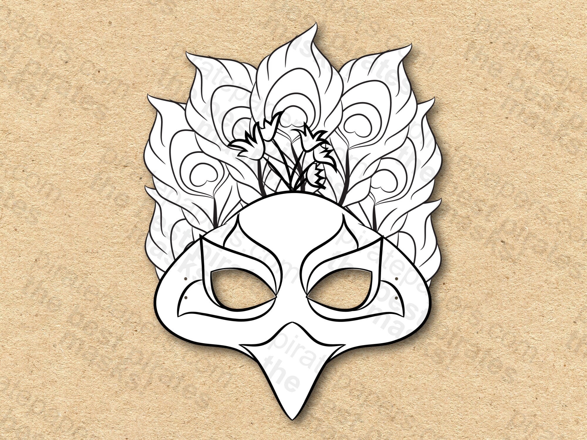 Peacock Mask Printable Coloring Paper DIY for Kids and Etsy
