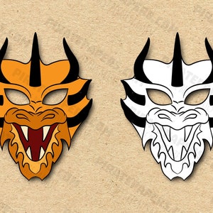 Evil Dragon Masks Printable Color + Coloring, Paper DIY For Kids And Adults. PDF Template. Instant Download. Birthdays, Halloween, Costumes.