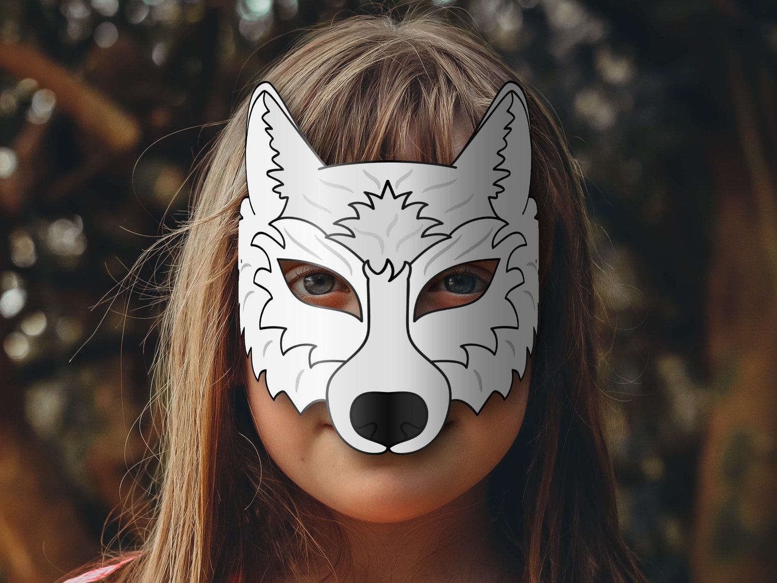 White Wolf Mask Printable, Paper DIY for Kids and Adults. PDF Template