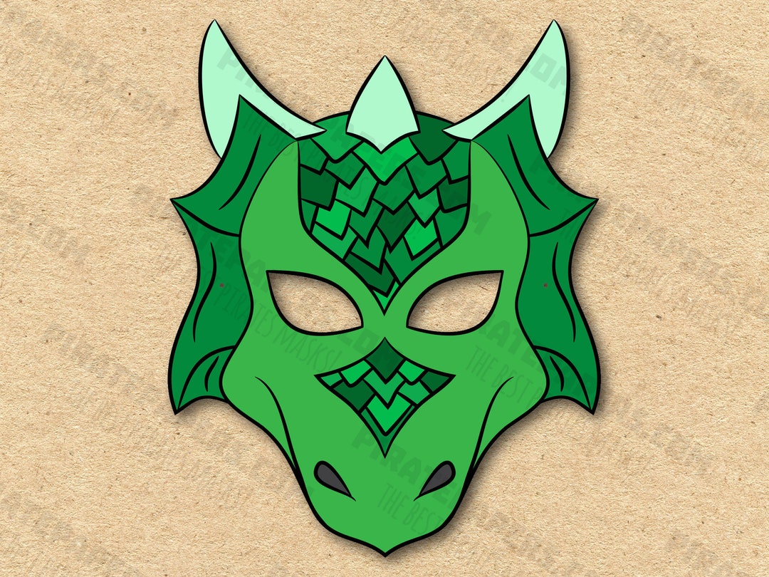 Green Dragon Mask Printable, Paper DIY for Kids and Adults. PDF