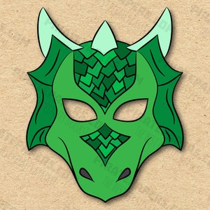 Green Dragon Mask Printable, Paper DIY For Kids And Adults. PDF Template. Instant Download. For Birthdays, Halloween, Party, Costumes.