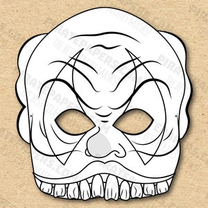 Scary Clown Mask Printable Coloring, Paper DIY For Kids And Adults. PDF Template. Instant Download. Birthdays, Halloween, Party, Costumes.