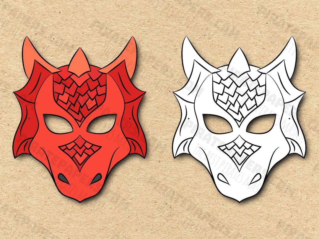 Red Dragon Masks Printable Color Coloring, Paper DIY for Kids and
