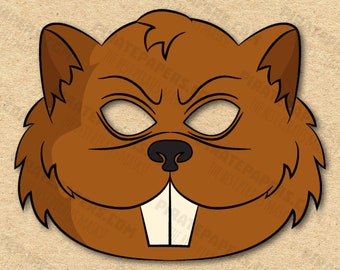 Beaver Mask Printable, Paper DIY For Kids And Adults. PDF Template. Instant Download. For Birthdays, Halloween, Party, Costumes.