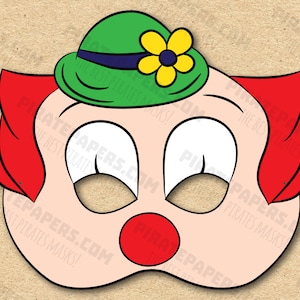 Сircus Clown Mask Printable, Paper DIY For Kids And Adults. PDF Template. Instant Download. For Birthdays, Halloween, Party, Costumes.