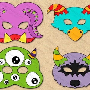 Monster Masks Printable, Paper DIY For Kids And Adults. PDF Template. Instant Download. Halloween, Birthdays, Costumes.