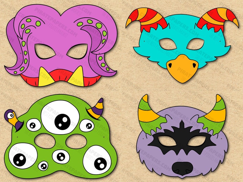 Monster Masks Printable, Paper DIY For Kids And Adults. PDF Template. Instant Download. Halloween, Birthdays, Costumes. image 1