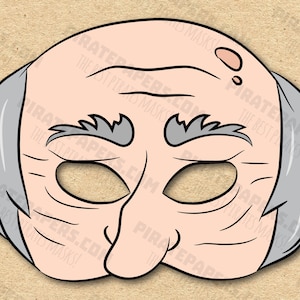 Old Man Mask Printable, Paper DIY For Kids And Adults. PDF Template. Instant Download. For Birthdays, Halloween, Party, Costumes.