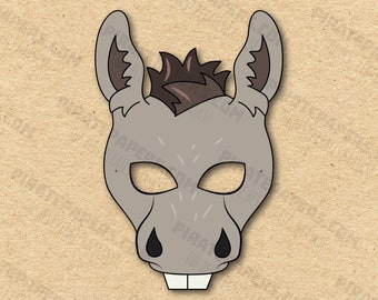 Donkey Mask Printable, Paper DIY For Kids And Adults. PDF Template. Instant Download. For Birthdays, Halloween, Party, Costumes.