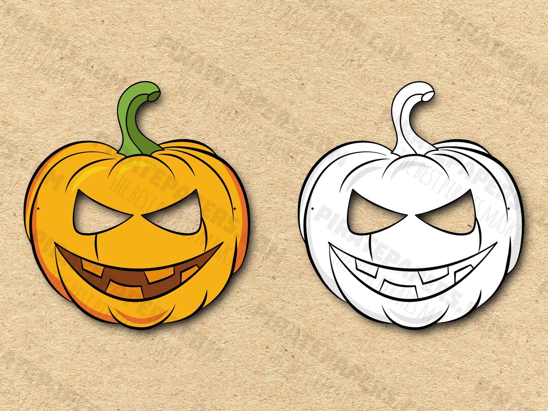 Pumpkin Masks Printable Color + Coloring, Paper DIY for Kids and Adults. PDF Template. Instant ...