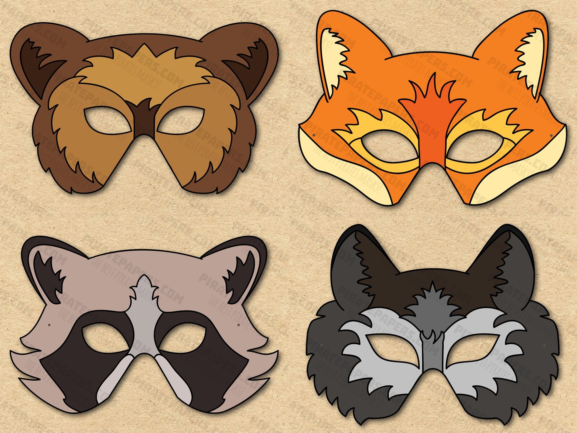 Woodland Forest Animals 3 Masks Printable, Wolf, Bear, Fox, Raccoon, Paper DIY Kids and Adults. PDF Template. Instant Download. Halloween. - Etsy for Free Printable Forest Animal Masks