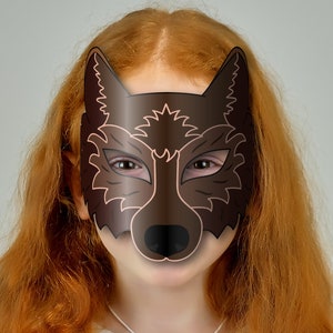 Brown Wolf Mask Printable, Paper DIY for Kids and Adults. PDF Template. Instant Download. for ...