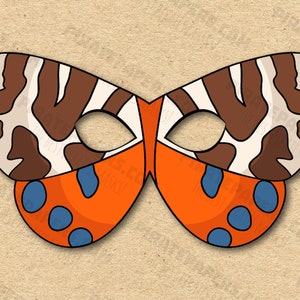 Butterfly Mask Printable Garden Tiger, Paper DIY For Kids And Adults. PDF Template. Instant Download. Birthdays, Halloween, Party, Costumes.