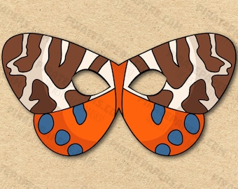 Butterfly Mask Printable Garden Tiger, Paper DIY For Kids And Adults. PDF Template. Instant Download. Birthdays, Halloween, Party, Costumes.