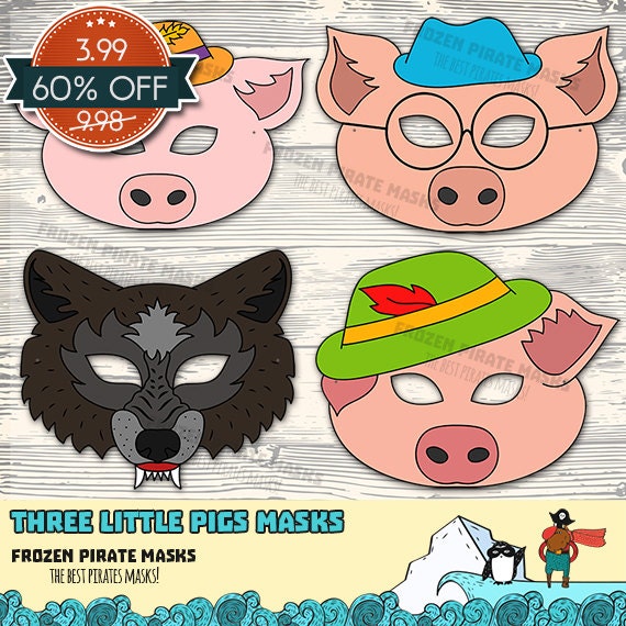 60 Off Sale The Three Little Pigs Printable Masks Big Bad Etsy