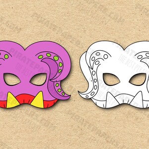 Monster #1 Masks Printable Color + Coloring, Paper DIY For Kids And Adults. PDF Template. Instant Download. For Birthdays, Halloween.