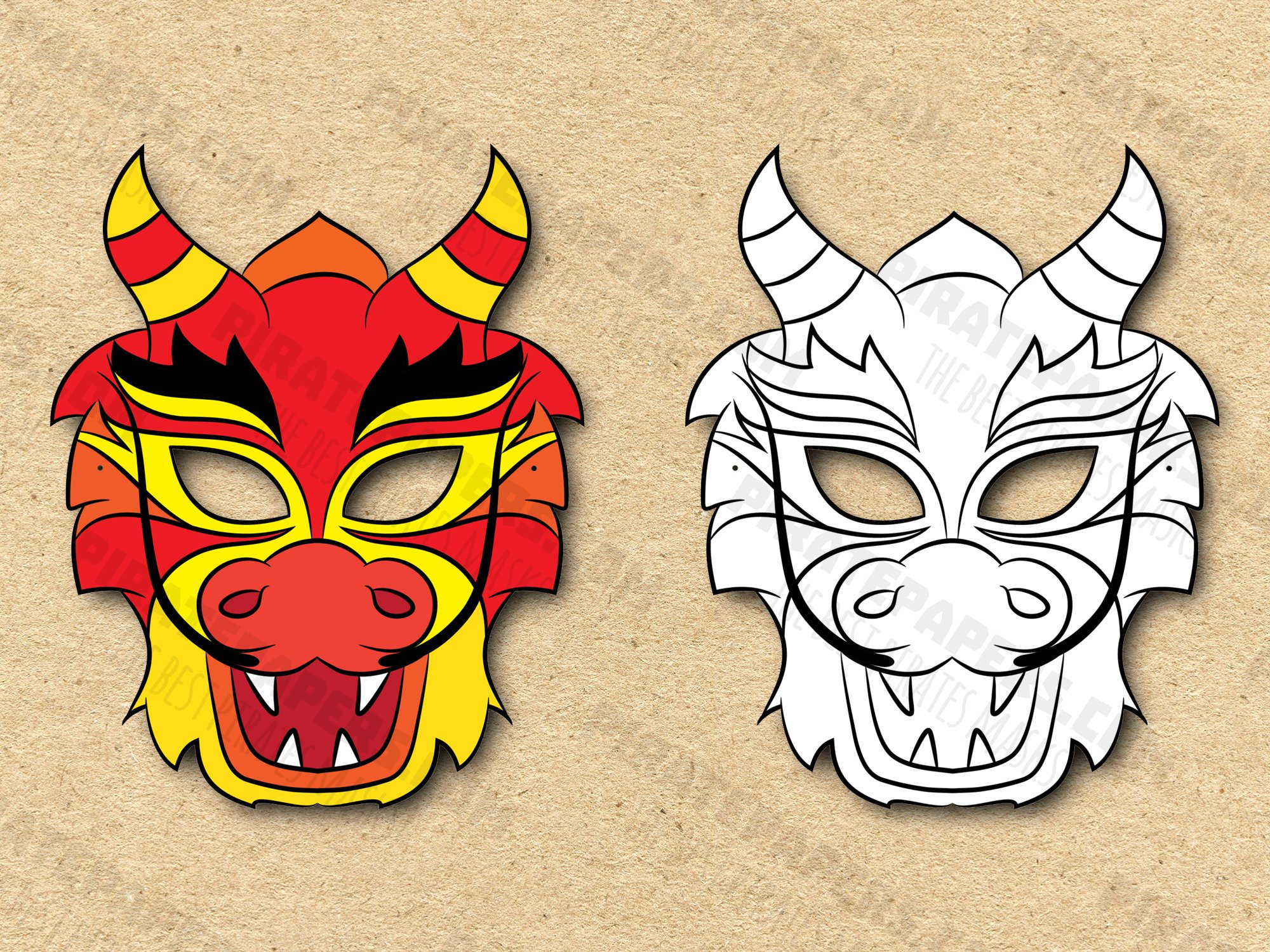Chinese Dragon Masks Printable Color Coloring Paper DIY for Kids and Chinese Dragon Masks Printable Color Coloring Paper DIY for Kids and