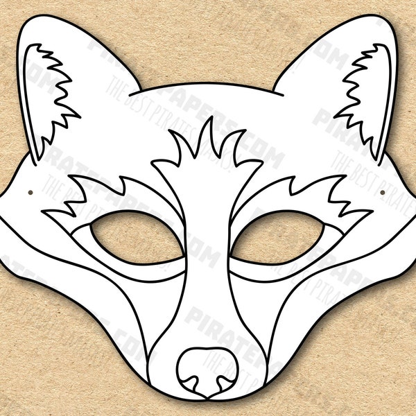 Fox Mask Printable Coloring, Paper DIY For Kids And Adults. PDF Template. Instant Download. For Birthday, Halloween, Party, Costumes.