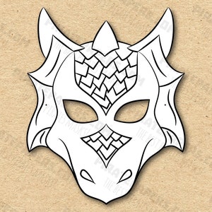 Máscara de Dragão para Imprimir Colorir, Papel DIY para Crianças e Adultos. Modelo PDF. Download Instantâneo. Aniversários, Halloween, Festa, Fantasias.