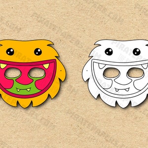 Monster #5 Masks Printable Color + Coloring, Paper DIY For Kids And Adults. PDF Template. Instant Download. For Birthdays, Halloween.