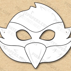 Bird Mask Printable Coloring, Paper DIY For Kids And Adults. PDF Template. Instant Download. For Birthdays, Halloween, Party, Costumes.