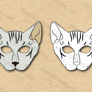 Cat Oriental Masks Printable Color + Coloring Breed, Paper DIY For Kids And Adults. PDF Template. Instant Download. Birthdays, Halloween.