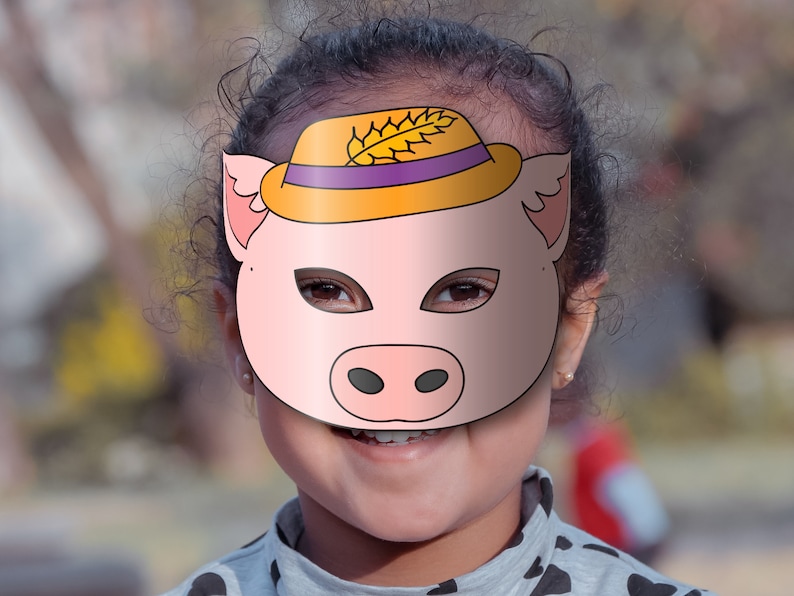 Pig 2 Mask Printable the Three Little Pigs, Paper DIY for Kids and Adults. PDF Template. Instant ...