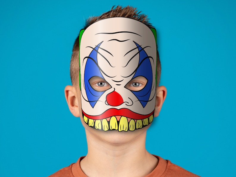Scary Clown Mask Printable, Paper DIY for Kids and Adults. PDF Template