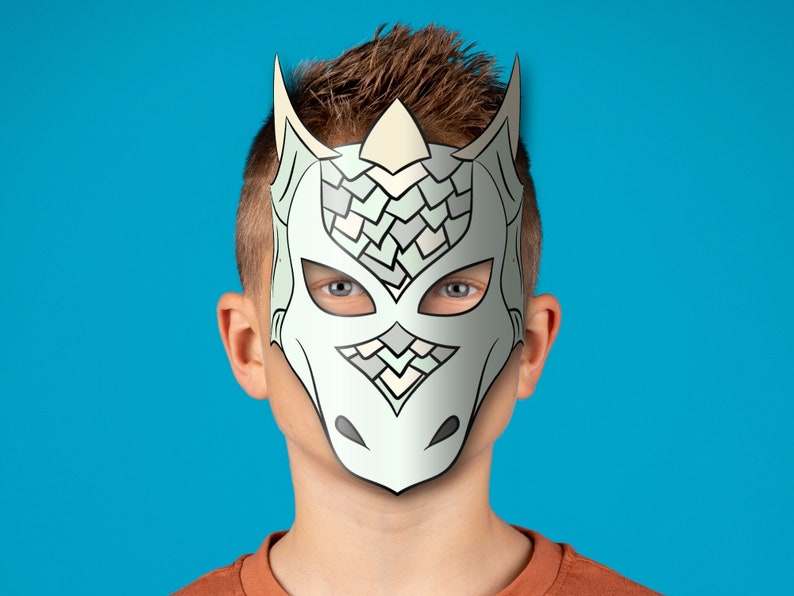 White Dragon Mask Printable, Paper DIY for Kids and Adults. PDF Template. Instant Download. for ...