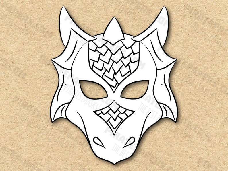 White Dragon Masks Printable Color Coloring, Paper DIY for Kids and ...