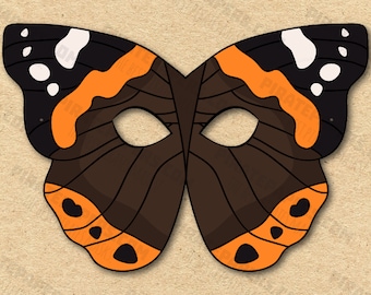 Butterfly Mask Printable Red Admiral, Paper DIY For Kids And Adults. PDF Template. Instant Download. Birthdays, Halloween, Party, Costumes.