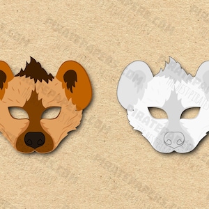 Hyena Masks Printable Color + Coloring, Paper DIY For Kids And Adults. PDF Template. Instant Download. For Birthdays, Halloween, Costumes.