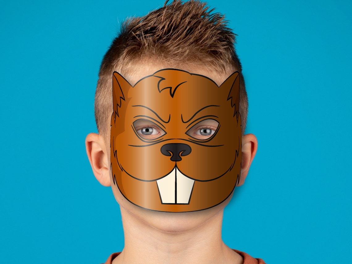 Beaver Mask Printable, Paper DIY for Kids and Adults. PDF Template