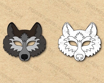 Wolf Masks Printable Color + Coloring, Paper DIY For Kids And Adults. PDF Template. Instant Download. For Birthday, Halloween, Costumes.
