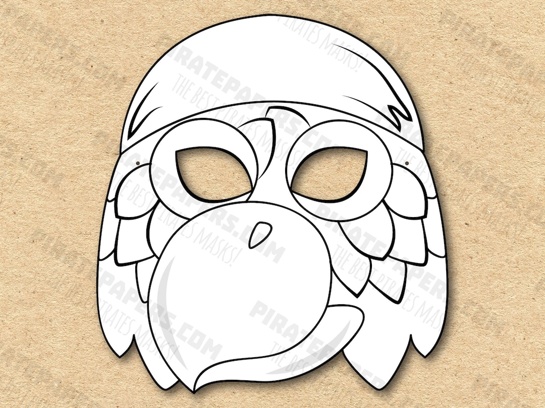 Pirate's Parrot Mask Printable Coloring, Paper DIY for Kids and Adults ...