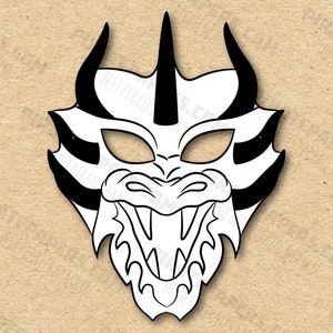 Evil Dragon Mask Printable Coloring, Paper DIY For Kids And Adults. PDF Template. Instant Download. Birthdays, Halloween, Party, Costumes.