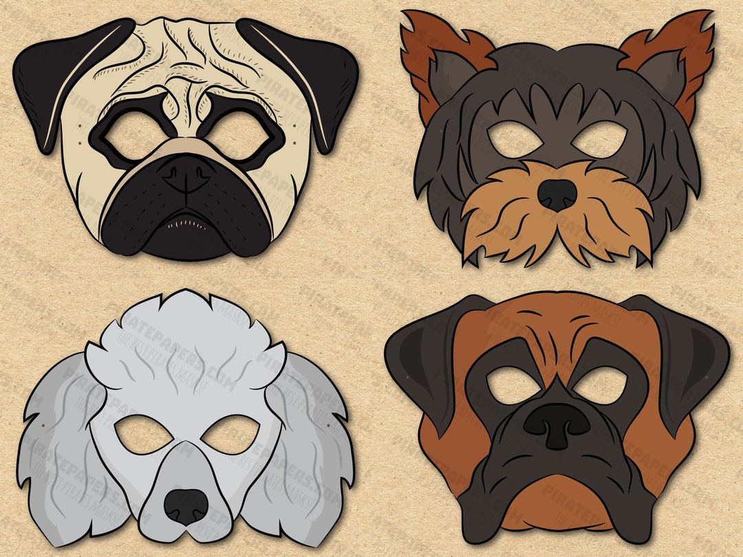 Dog Breeds 2 Masks Printable, Yorkshire Terrier Dog, Poodle Dog