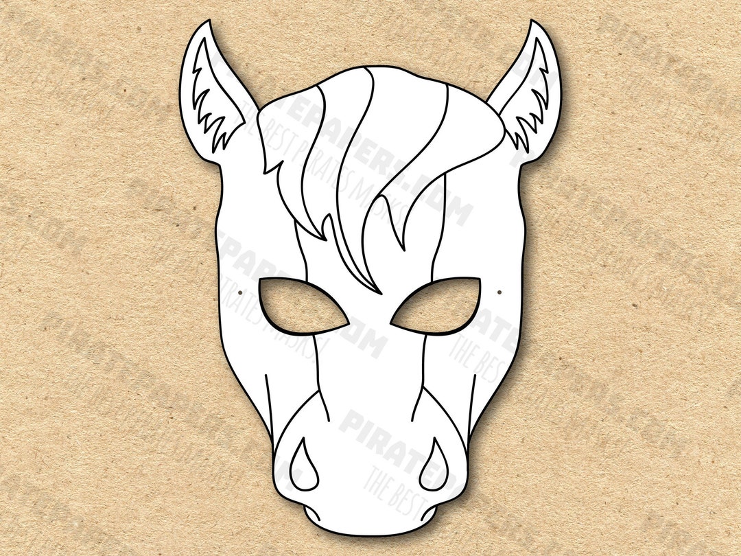 Horse Mask Printable Coloring, Paper DIY for Kids and Adults. PDF