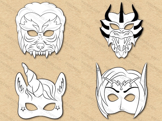 Kit Masques En Papier à Colorier – 8 Créatures Mythiques à Décorer Avec élastiques, Activité DIY Géniale Pour Enfants Dès 3 Ans