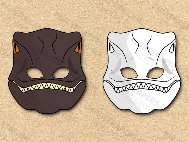 Dinosaur Velociraptor Masks Printable Color Coloring, Paper DIY for ...