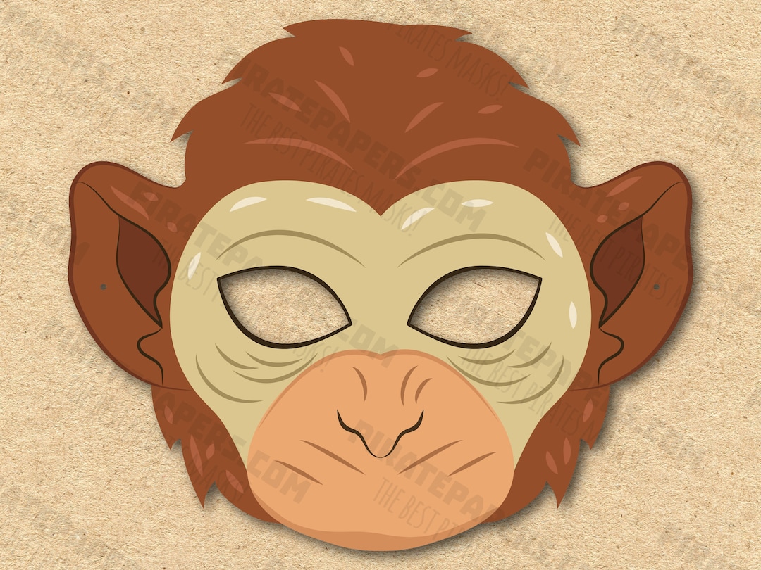 Monkey Mask Printable, Paper DIY for Kids and Adults. PDF Template