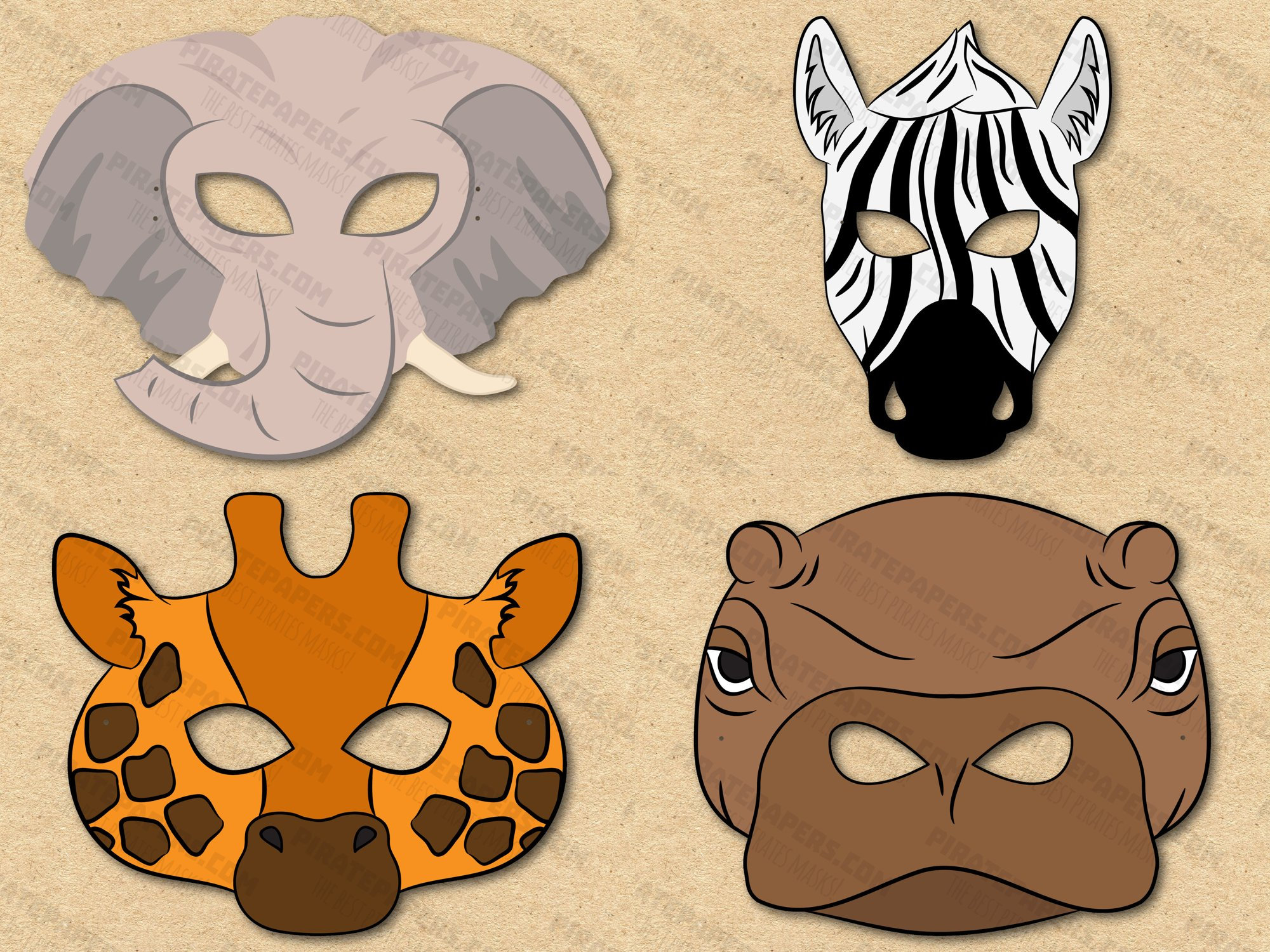 African Animals Masks Printable, Elephant, Giraffe, Hippo, Zebra. Paper ...