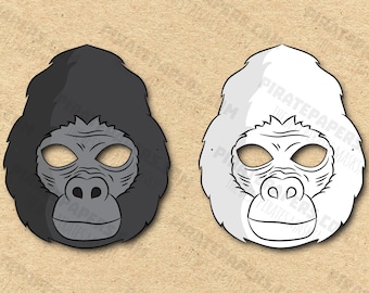 Gorilla Masks Printable Color + Coloring, Paper DIY For Kids And Adults. PDF Template. Instant Download. For Birthdays, Halloween, Costumes.