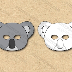 Koala Masks Printable Color + Coloring, Paper DIY For Kids And Adults. PDF Template. Instant Download. For Birthdays, Halloween, Costumes.