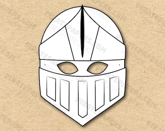 Knight Mask Printable Coloring, Paper DIY For Kids And Adults. PDF Template. Instant Download. For Birthdays, Halloween, Party, Costumes.